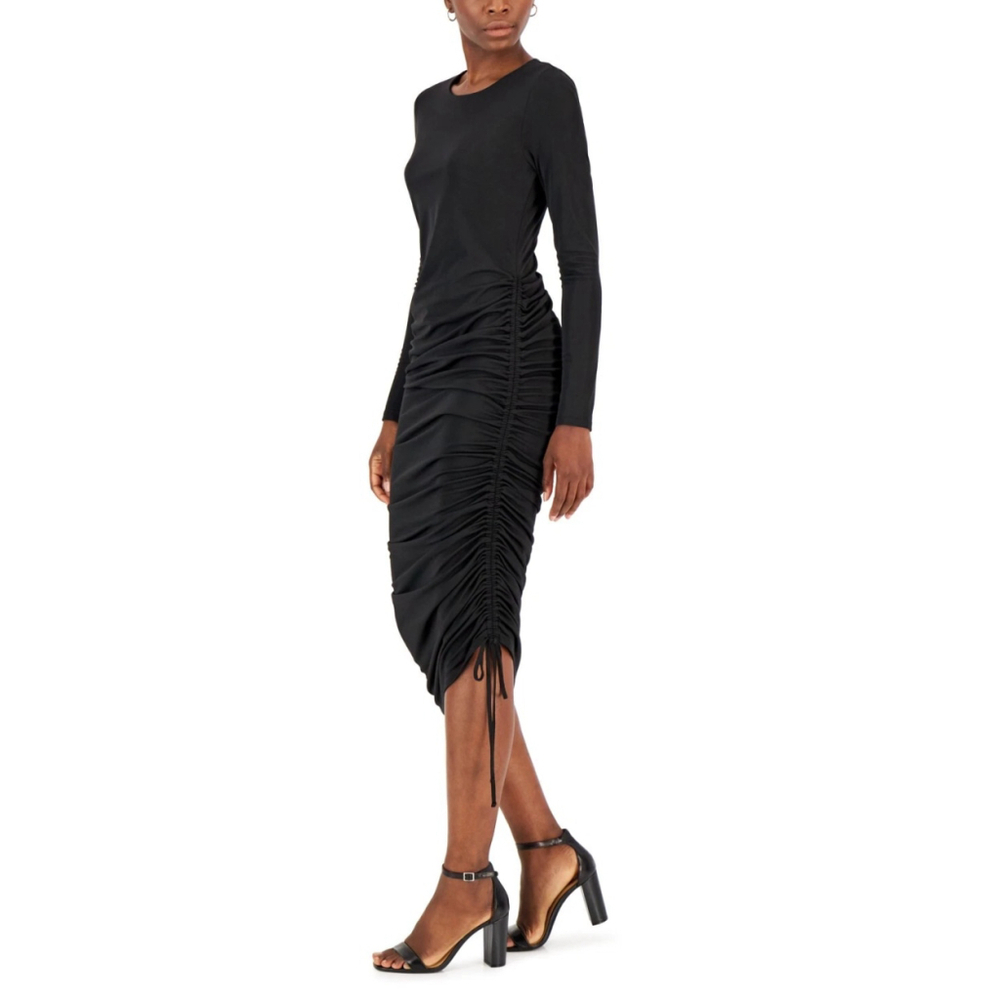 INC International Concepts Women's Medium Black Drawstring-Ruched Dress NWT